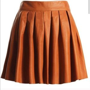 Alice + Olivia Cognac Pleated Leather Skirt